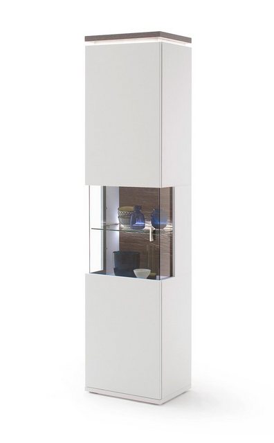 expendio Vitrine Monia 3 weiß matt / Amberg Eiche 50x208x37 vormontiert Oberbodenbeleuchtung