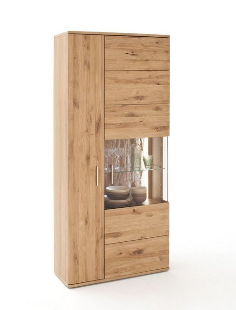 expendio Vitrine Samir 6 Asteiche Bianco teilmassiv 90x208x37 cm Beleuchtung Softclose-Funktion