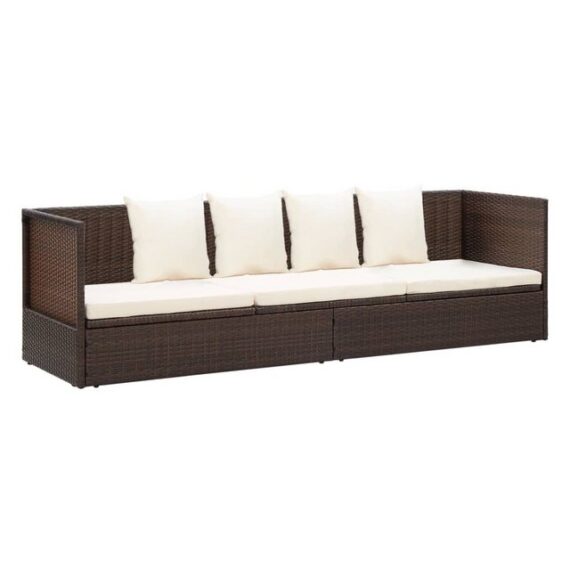 furnicato Bett Garten-Sofabett mit Kissen Poly Rattan Braun (1-tlg)