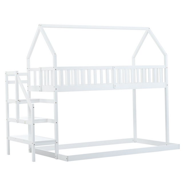 i@home Etagenbett Hausbett mit Treppe, Kinderbett mit Fallschutz und Gitter, (1-Set)