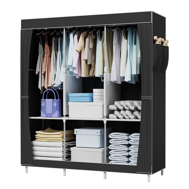 loefme Kleiderschrank Kleiderschrank Schwarz Stoffschrank Faltschrank Stoffkleiderschrank