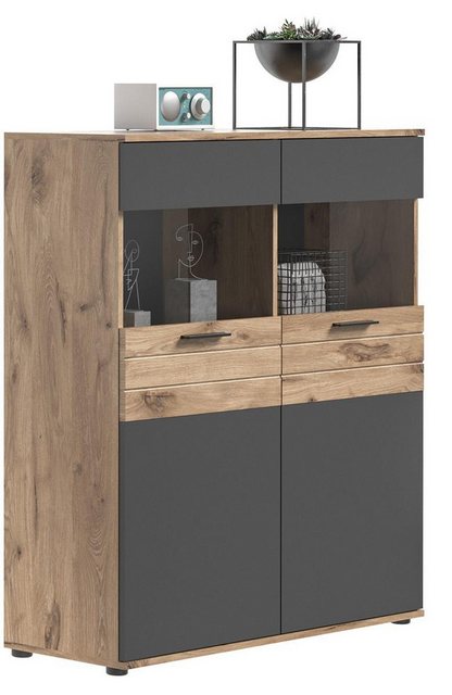 möbelvita Vitrine Forge Vitrine B/H/T 110x122x37 in Nox Oak und Basalt