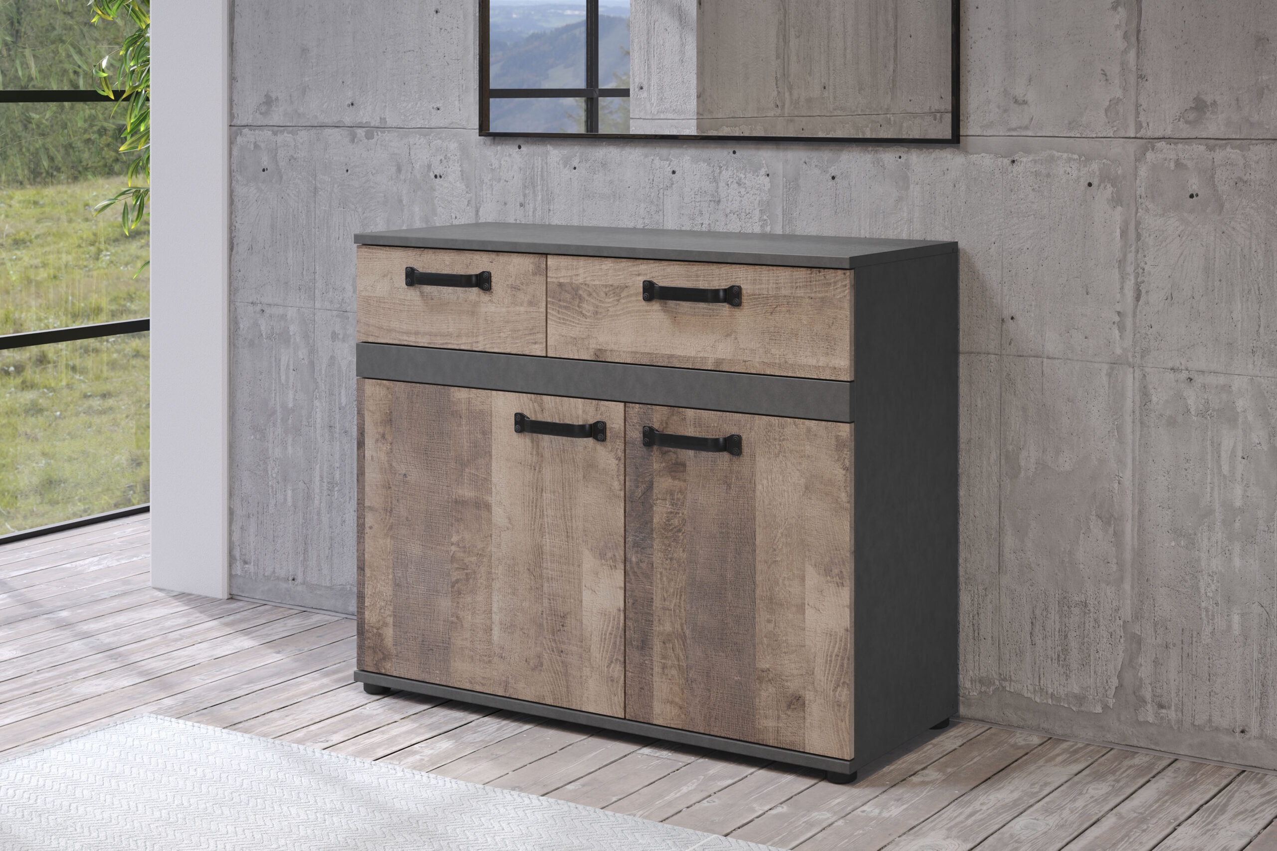 trendteam Kommode „Stripe“, Rustikales Sideboard mit 2 Schubladen – (B/T/H) 100/41/83 cm