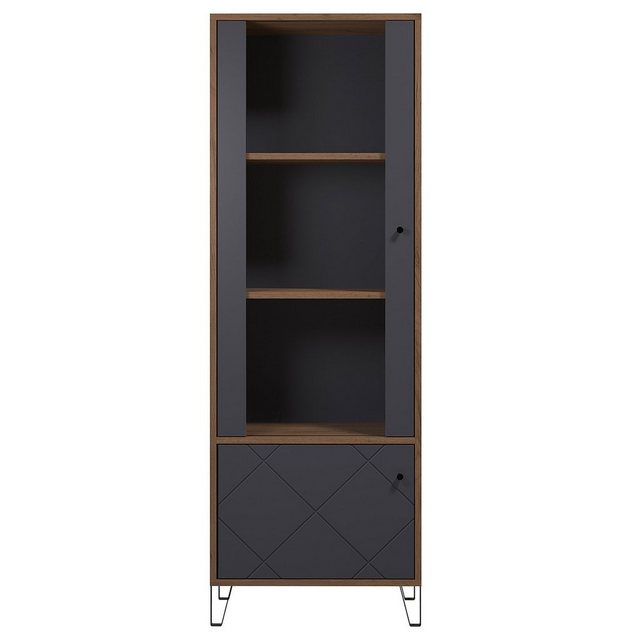 trendteam Vitrine Touch Vitrinenschrank Highboard Schrank Standvitrine Braun/Grau 63x172x40cm