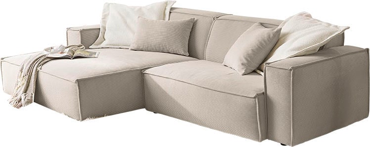 3C Candy Ecksofa „Matteo in elegant, kubischer Formensprache, bequem, L-Form“, mit auffälliger Kedernaht, Feincord-Bezug, Lounge-Charakter