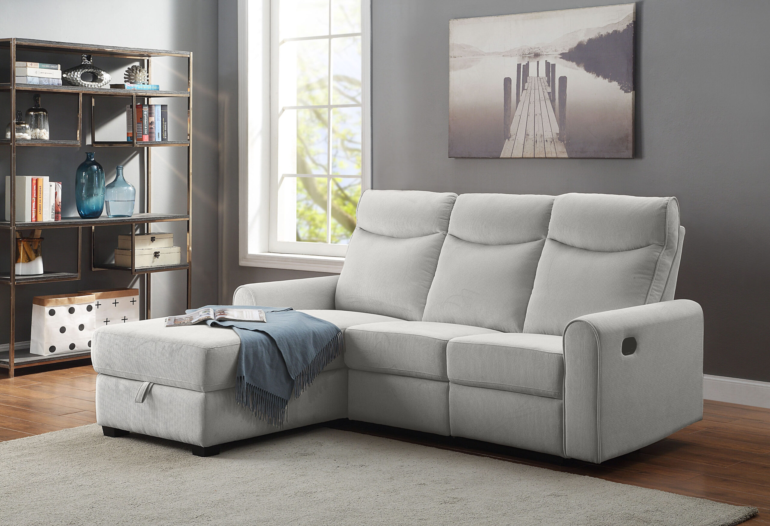 ATLANTIC home collection Ecksofa „Gero L-Form“, mit Relaxfunktion und Stauraum, mit Cord-Bezug