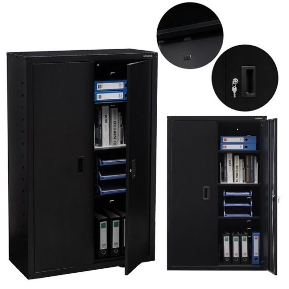 Arebos Aktenschrank Büroschrank Materialschrank Stahlschrank 140x90x40 cm (Stück, schwarz)