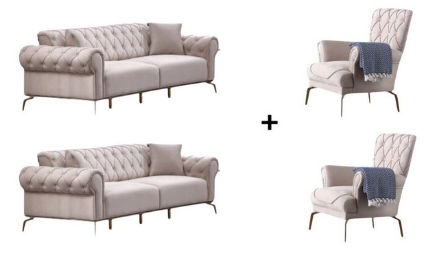 BENEDO MÖBEL Polstergarnitur Marino Sofa Handarbeit Massivholz Hochwertiger Stoff, Schlaffunktion, Inkl. Kissen, Hochwertige Materialien Handarbeit