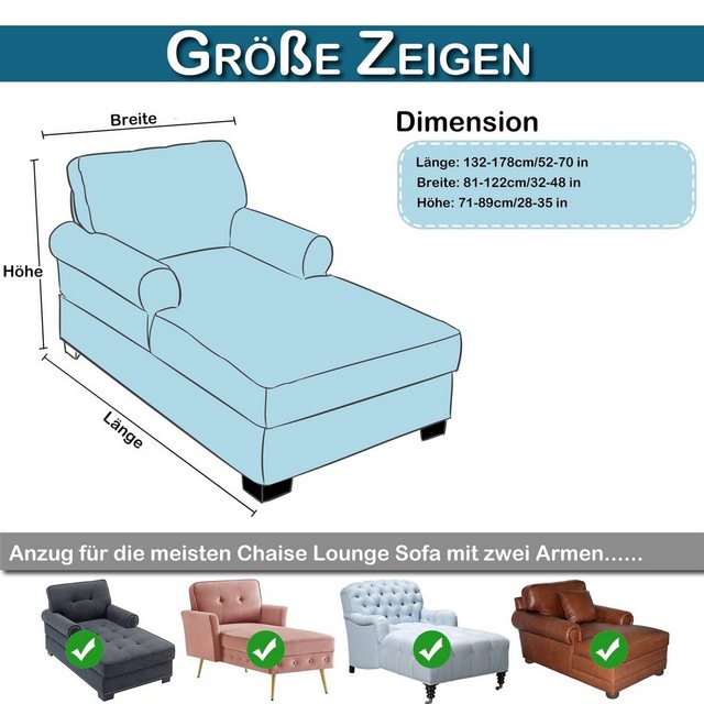 BTTO Sofahusse Stuhlhusse Samt, Stretch, für Arm Chaiselongue Couchüberzug, Longseat Sessel Sitzkissenbezug