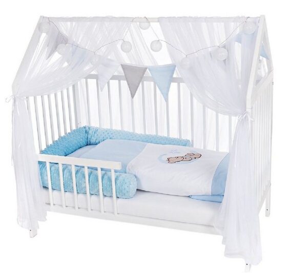 Babyhafen Hausbett Kinderbett 60x120 Rausfallschutz Umbaubar Teddybär blau (Set, Komplettbettset), Komplettbettset