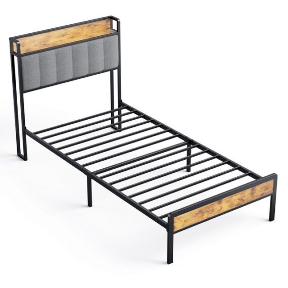 Bealife Einzelbett Bettrahmen Holz Metallbett,Bettgestell aus Metall,90x200