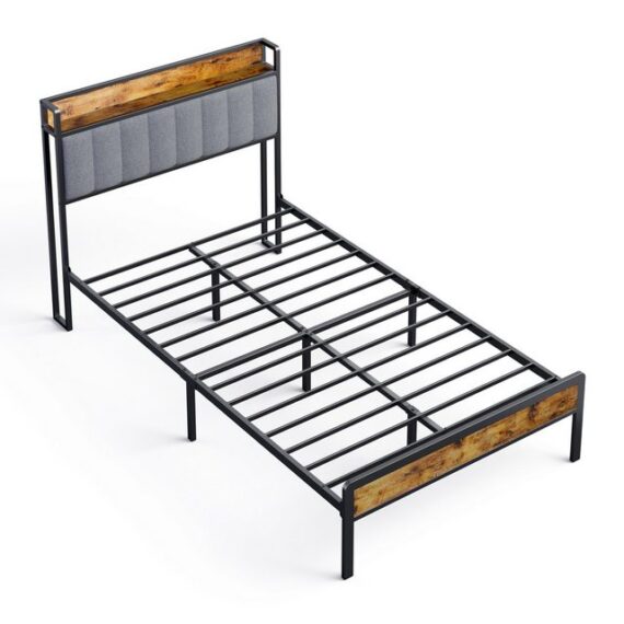 Bealife Polsterbett Einzelbett,Bettgestell mit Kopfteil,Holzbett mit Metall,120x200