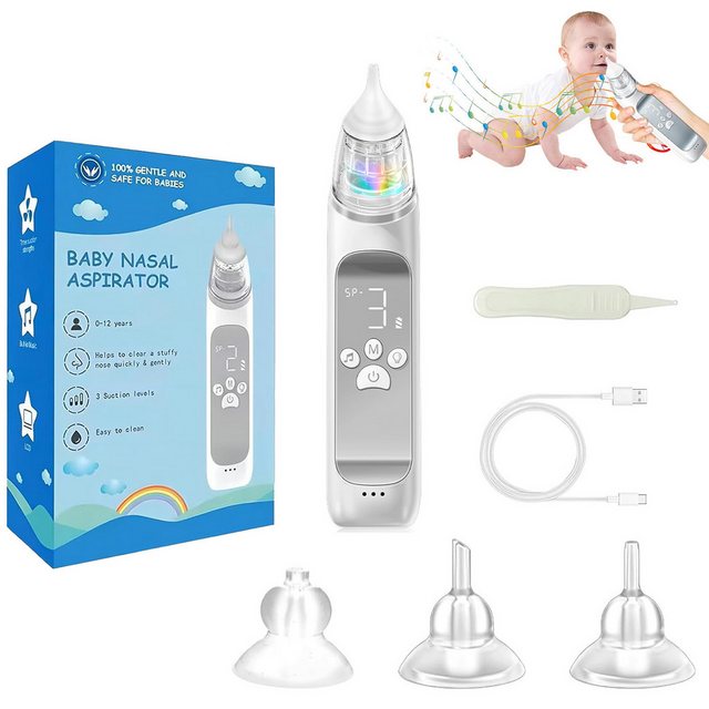 BlingBin Nasensauger Nasensauger Baby Elektrisch für Neugeborene LED-Bildschirm, 1 Set 1-tlg., mit 3 Silikondüsen