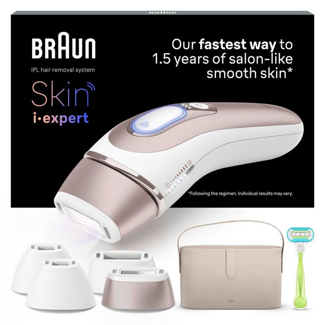 Braun IPL-Haarentferner Smart Skin i·expert PL7387, 4 Aufsätze für Gesicht & Körper, Venus Rasierer & Aufbewahrungsbox