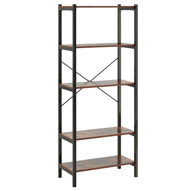 COSTWAY Bücherregal, Standregal industriell aus Holz mit Metallrahmen, 66x34x161cm