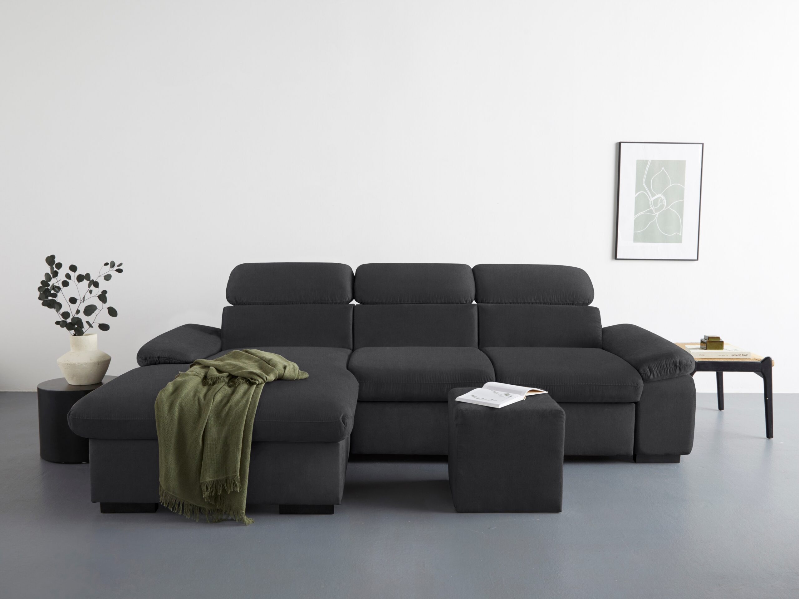 COTTA Ecksofa „Lola L-Form“, (Set, mit Hocker), mit Hocker & Kopfteilfunktion, wahlw. Bett- und Armteilfunktion