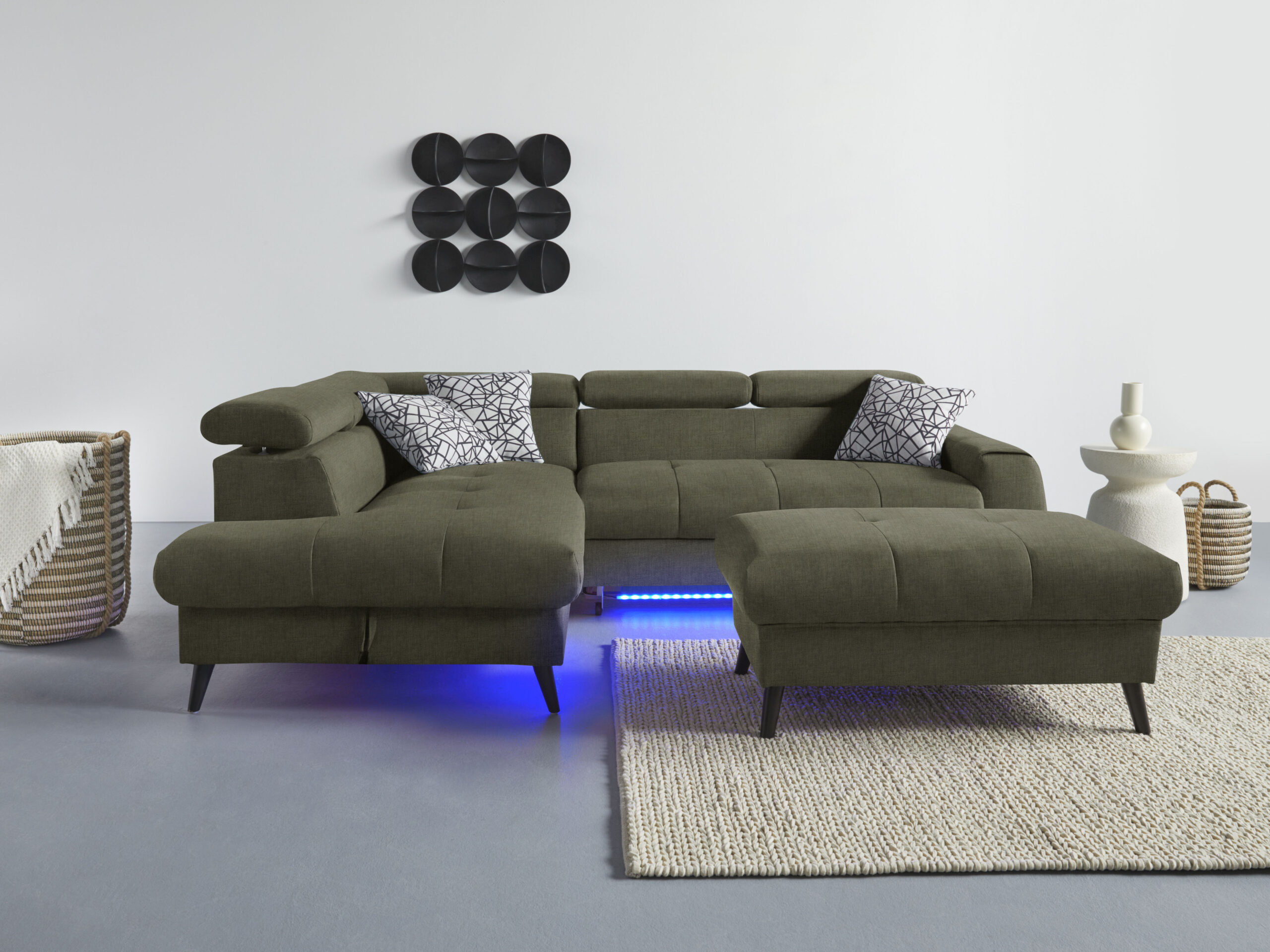 COTTA Ecksofa „Mia L-Form“, 3-tlg.-Kissen-Set, Ottomane, wahlweise mit oder ohne RGB-Beleuchtung