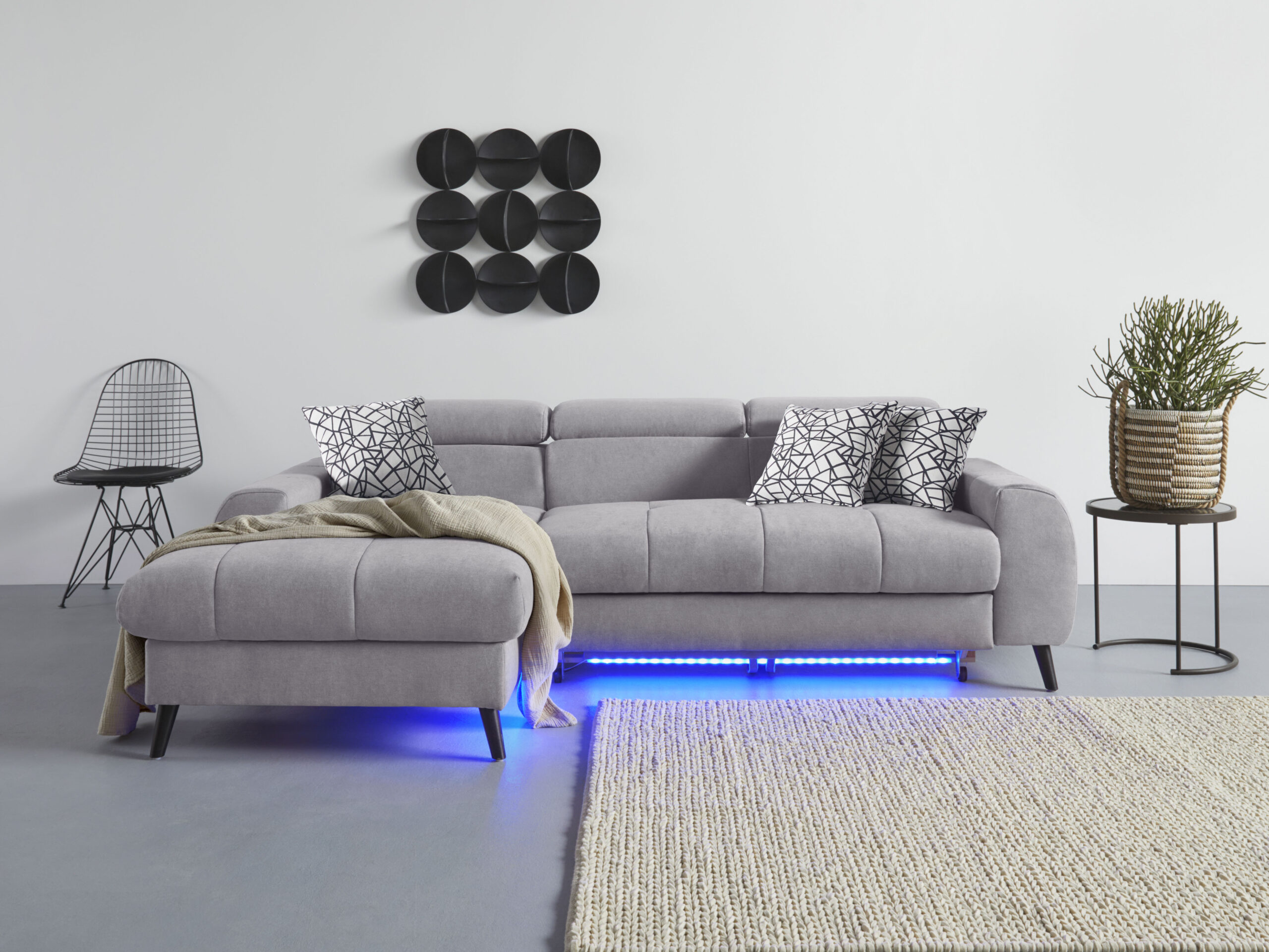 COTTA Ecksofa „Mia L-Form“, 3-tlg.-Kissen-Set, Recamiere, wahlweise mit oder ohne RGB-Beleuchtung