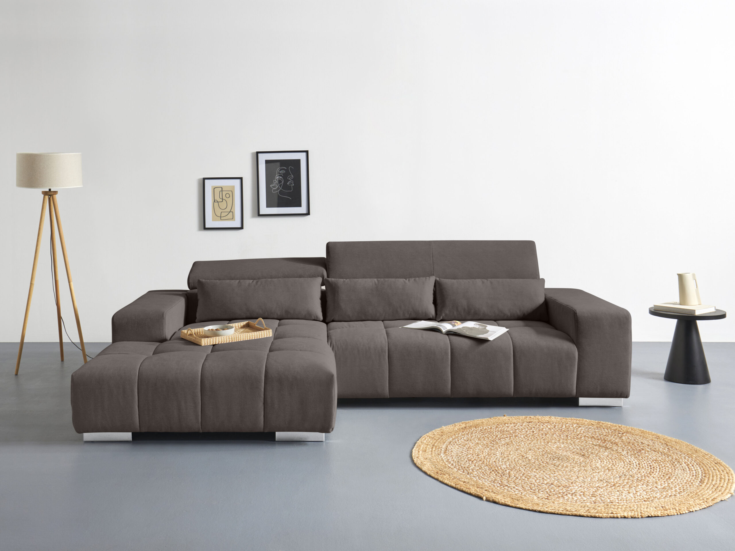 COTTA Ecksofa „Orion L-Form“, mit Recamiere, inkl. verstellbaren Kopfstützen und 3 Kissen