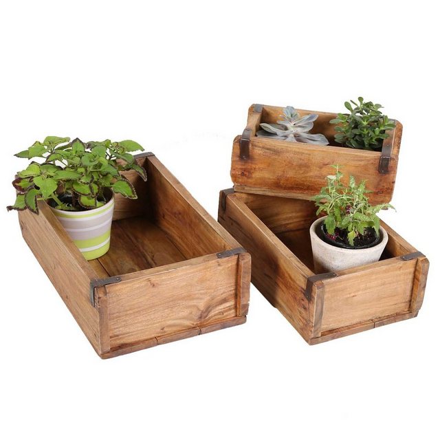 Casa Moro Blumenkasten Holz Pflanzenbox Gino 3er Set Ziegelform Aufbewahrungsbox massiv (einzigartige Holz Kiste alte Ziegelform Aufbewahrungsbox), aus Massiv Holz gefertigt