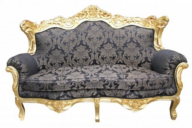 Casa Padrino 2-Sitzer Barock 2er Sofa Master Schwarz Muster/ Gold 2Mod – Wohnzimmer Couch Möbel Lounge