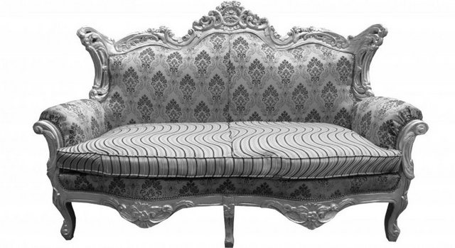 Casa Padrino 2-Sitzer Barock 2er Sofa Master Silber Muster /Silber Mod2 – Wohnzimmer Couch Möbel Lounge