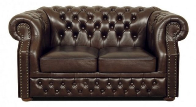 Casa Padrino 2-Sitzer Echtleder 2er Sofa Dunkelbraun 160 x 90 x H. 80 cm – Luxus Chesterfield Möbel