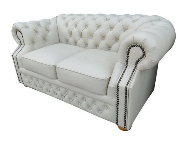 Casa Padrino 2-Sitzer Echtleder 2er Sofa Weiß 160 x 90 x H. 78 cm – Chesterfield Möbel