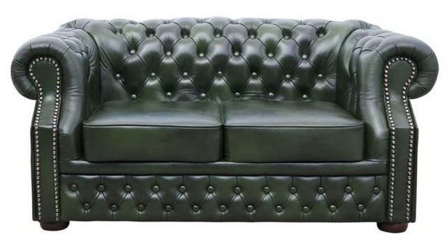 Casa Padrino 2-Sitzer Luxus Echtleder 2er Sofa Dunkelgrün 180 x 90 x H. 80 cm – Chesterfield Möbel