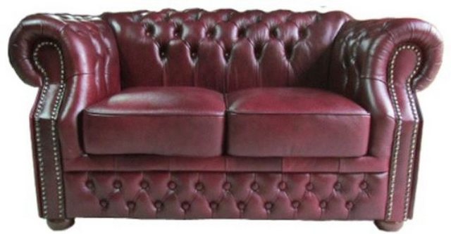 Casa Padrino 2-Sitzer Luxus Echtleder 2er Sofa Dunkelrot 180 x 90 x H. 80 cm – Chesterfield Möbel