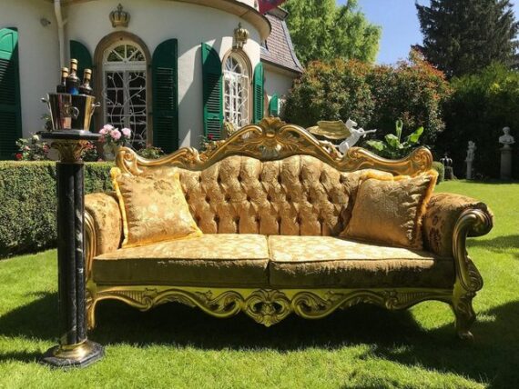 Casa Padrino 3-Sitzer Pompöös by Luxus Barock 3er Sofa Gold Bouquet Muster / Gold - Pompööses Barock Sofa designed by Harald Glööckler