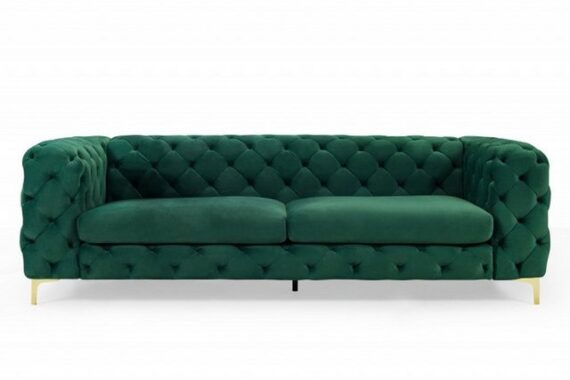 Casa Padrino Chesterfield-Sofa Chesterfield Sofa in Grün / Gold 240 x 97 x H. 73cm - Designer Chesterfield Sofa