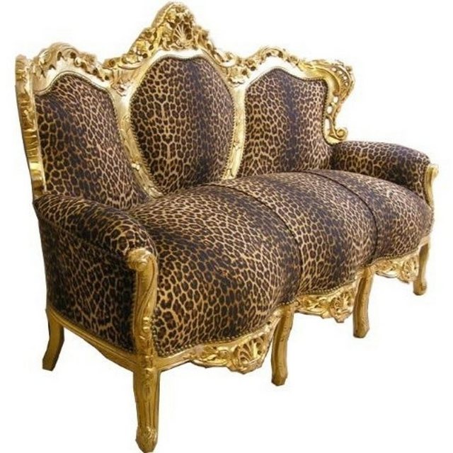 Casa Padrino Sofa Barock Sofa Garnitur „King“ Leopard/Gold Cocuh Wohnzimmer Möbel