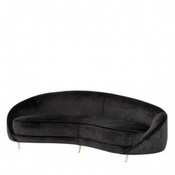 Casa Padrino Sofa Luxus Sofa Schwarz gebogen mit edlen Messing Füssen 239 cm