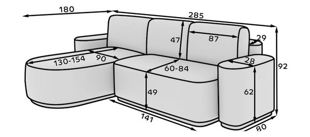 DB-Möbel Ecksofa „ARUMNN“ Moderne Ecksofa mit elegantem Design, 285cm