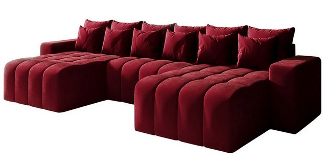 DB-Möbel Ecksofa BATTUMI-U – Eckcouch mit Schlaffunktion, 370 cm breit. Bordeauxrot