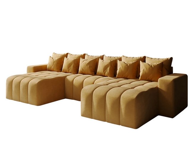 DB-Möbel Ecksofa BATTUMI-U – Eckcouch mit Schlaffunktion, 370 cm breit. Gelb