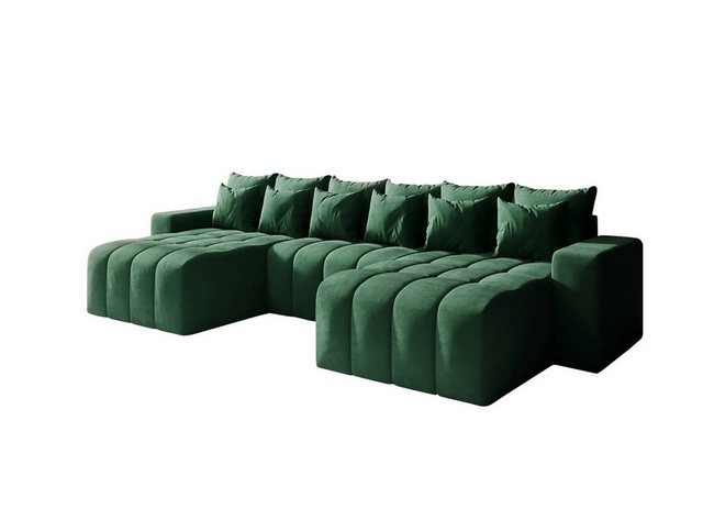 DB-Möbel Ecksofa BATTUMI-U – Eckcouch mit Schlaffunktion, 370 cm breit. Grün