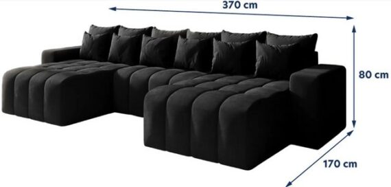 DB-Möbel Ecksofa BATTUMI-U - Eckcouch mit Schlaffunktion, 370 cm breit.Schwarz