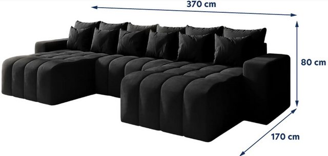 DB-Möbel Ecksofa BATTUMI-U – Eckcouch mit Schlaffunktion, 370 cm breit.Schwarz