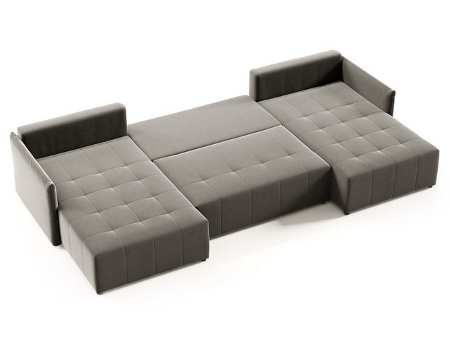 DB-Möbel Wohnlandschaft „Basic-U“ in Grau, mit Schlaffunktion und Bettkasten U-Form Couch.