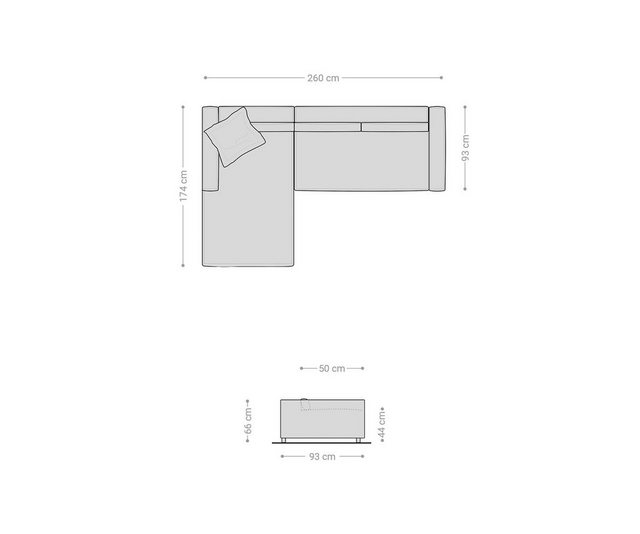 DELIFE Ecksofa Brom, Mikrofaser Grau 260×175 cm Recamiere links