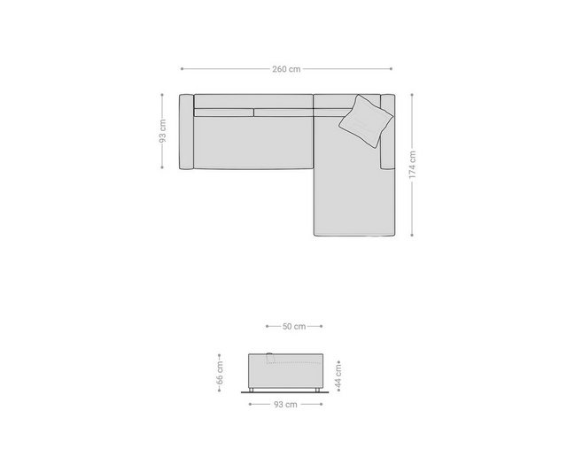 DELIFE Ecksofa Brom, Mikrofaser Grau 260×175 cm Recamiere rechts