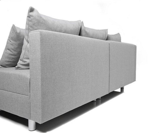 DELIFE Ecksofa Clovis, Grau Flachgewebe mit Hocker Ottomane Links modular