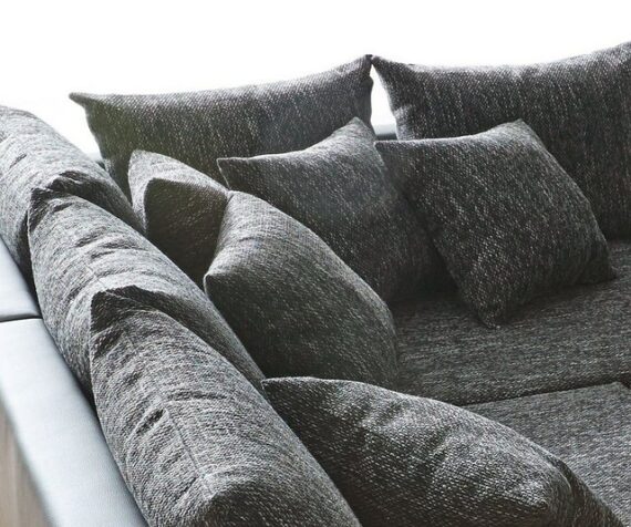 DELIFE Wohnlandschaft Clovis, Schwarz mit Hocker Wohnlandschaft Modulsofa