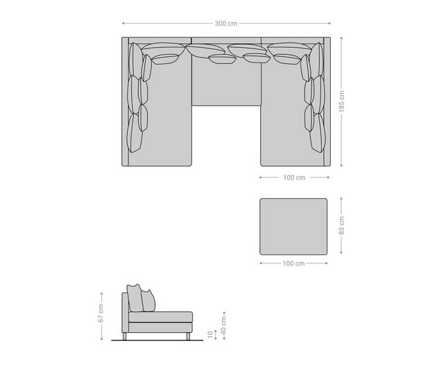 DELIFE Wohnlandschaft Clovis, Weiss Schwarz mit Hocker Wohnlandschaft Modulsofa