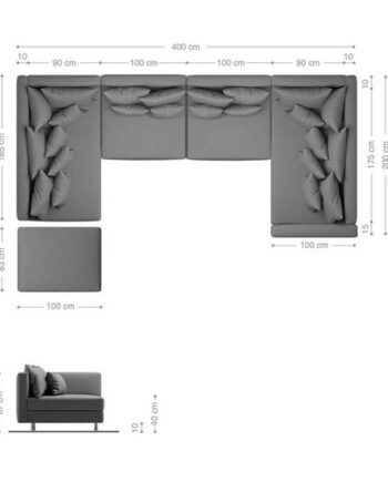 DELIFE Wohnlandschaft Clovis, XL Hellgrau Strukturstoff mit Hocker und Armlehne Wohnlandschaft