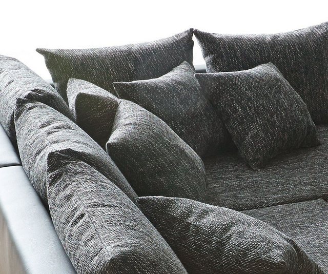 DELIFE Wohnlandschaft Clovis, XXL Schwarz mit Hocker Ottomane Links Wohnlandschaft Modulsofa