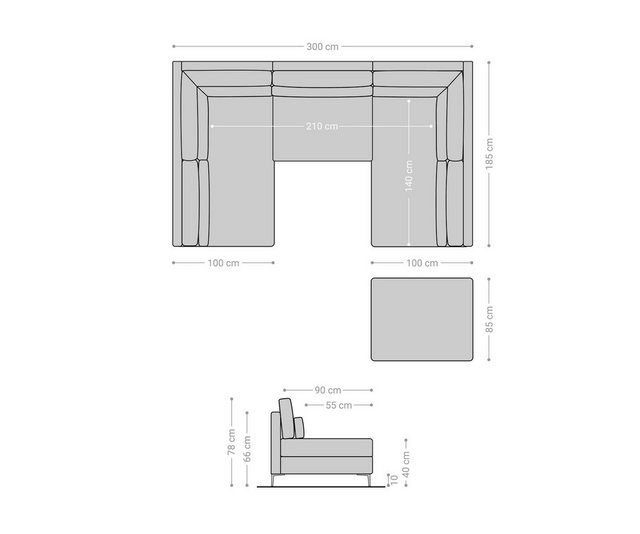 DELIFE Wohnlandschaft Elio, Lederimitat Vintage Anthrazit 300×185 cm mit Hocker Wohnlandschaft