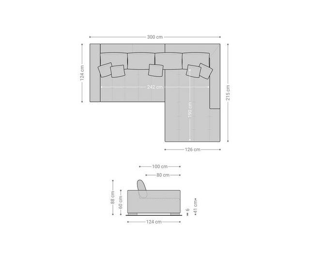 DELIFE Wohnlandschaft Josea, Mikrofaser Schwarz 300×220 cm Recamiere rechts Ecksofa